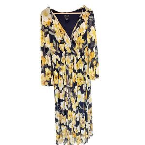 Kate and Lilly floral yellow long sleeve plunge maxi size 18w